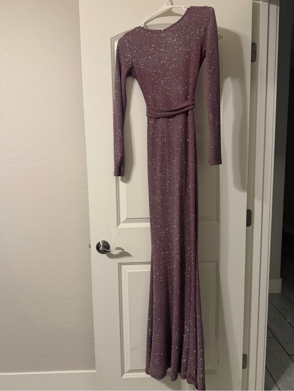 Windsor Long-Sleeve Sparkle Gown in Mauve